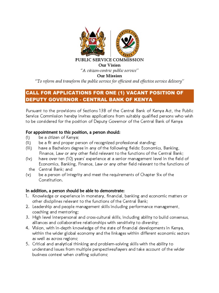 Deputy Governor Position at Central Bank | PDF | Employment | Central Banks
