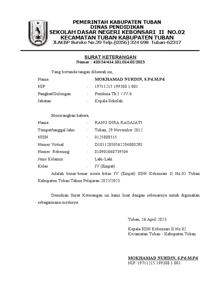 SURAT KETERANGAN PIP April 2023 | PDF