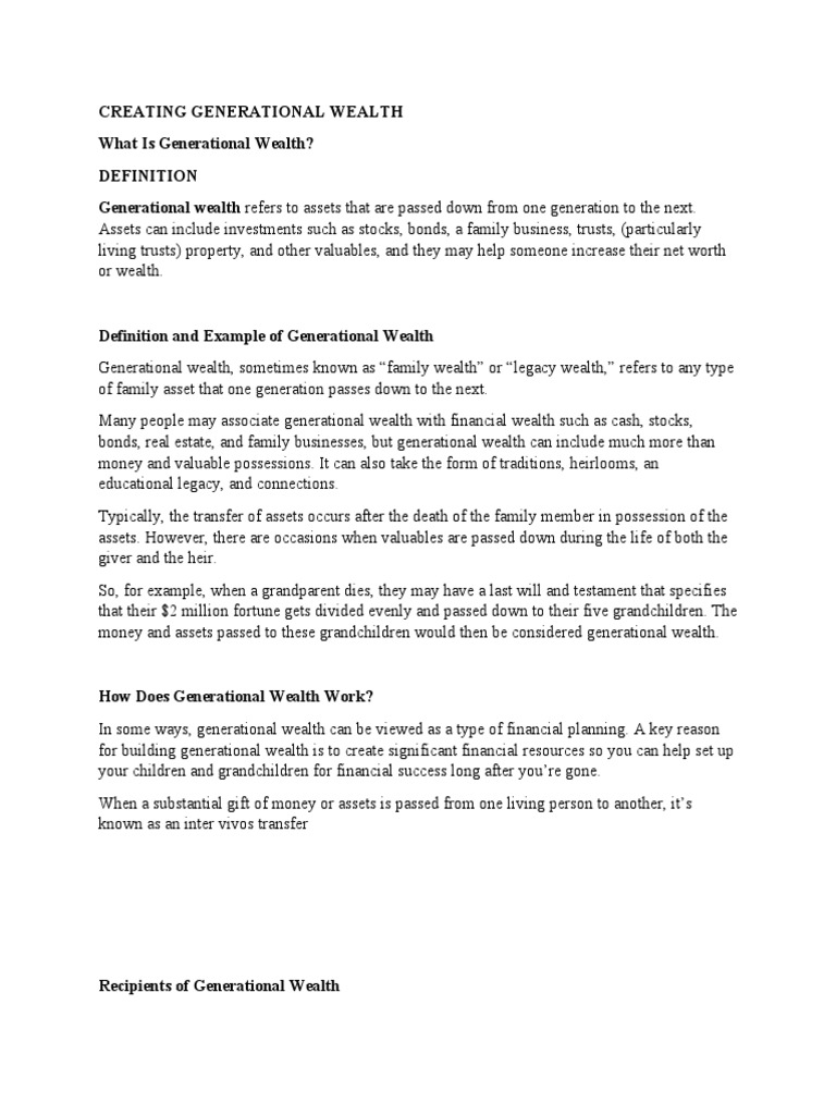 Creating Generational Wealth Pdf Wealth Trust Law
