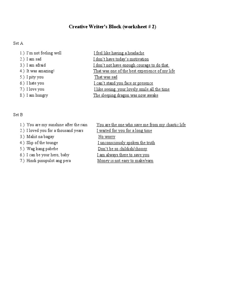 Creative Writer's Block (Worksheet 2) PDF