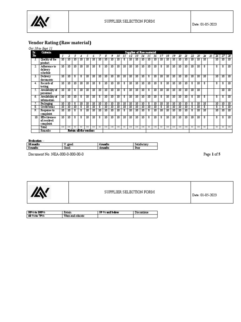 Supplier Selection Evaluation Summary | PDF | Business Process | Business