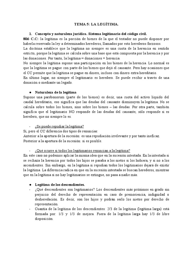 Legítima y Mejora en Herencias | PDF | Herencia | Donación