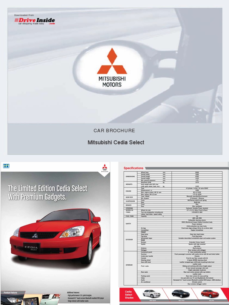 Mitsubishi Cedia Brochure 542 | PDF | Steering | Wheeled Vehicles