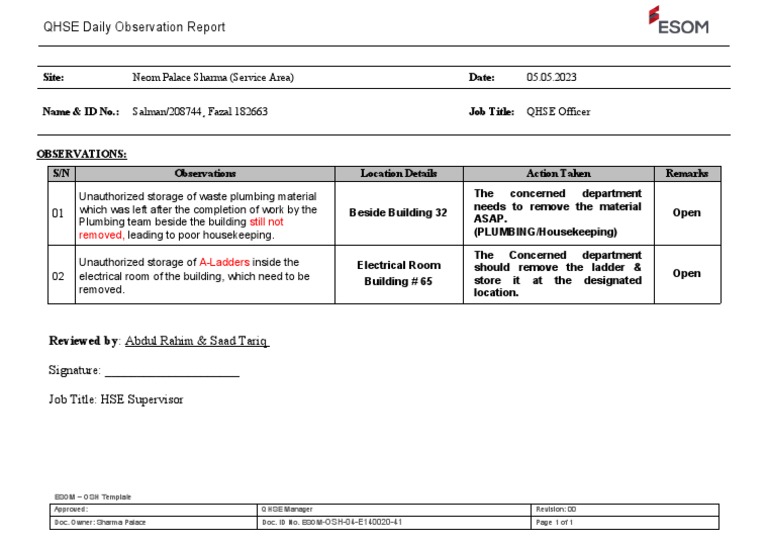 05.05.2023, Daily Observation Report Service Zone PDF
