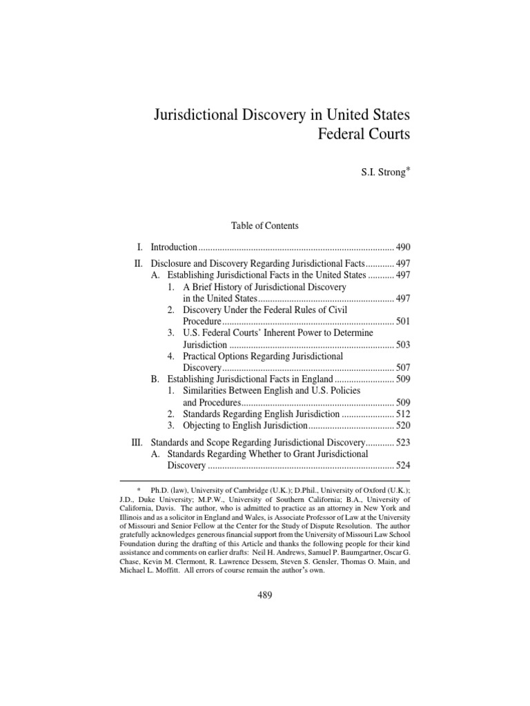 Jurisdictional Discovery in United Stat PDF Download Free PDF