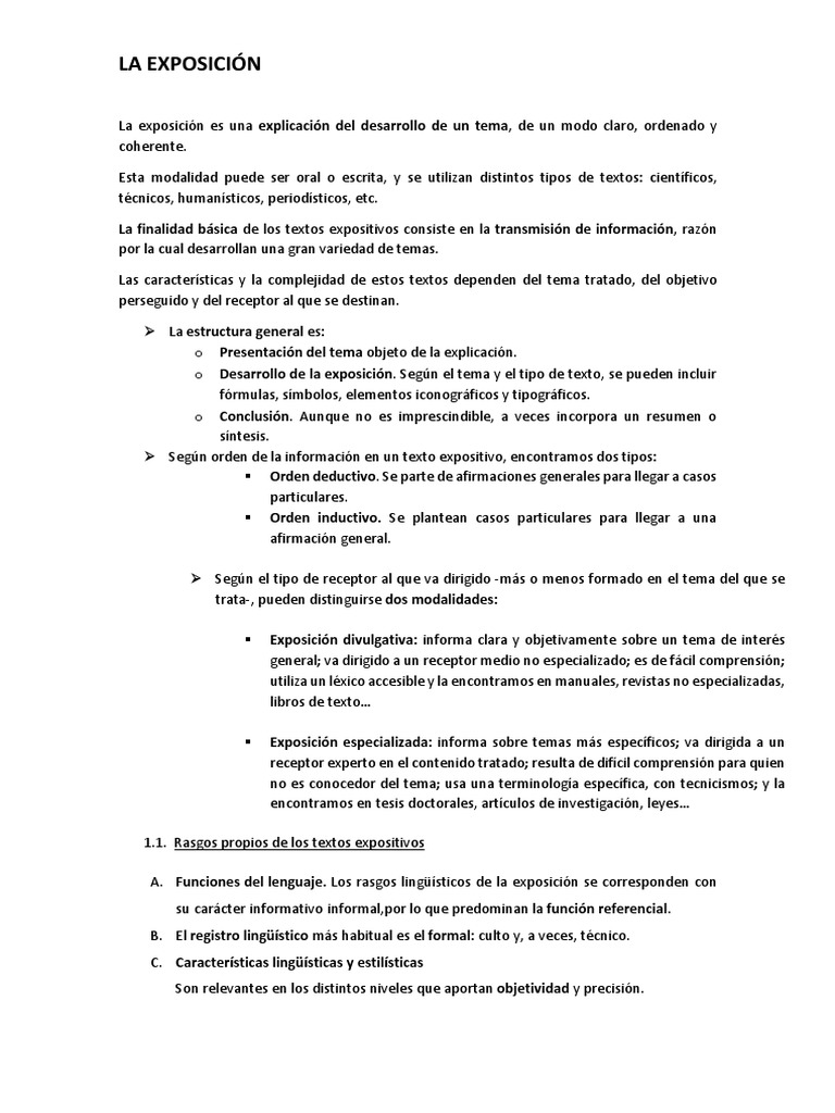Características de la Exposición Informativa | PDF | Estudios de ...