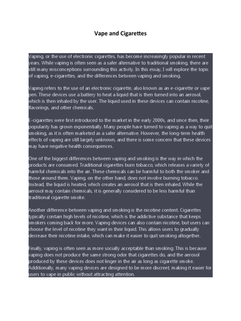 Vaping vs. Smoking: Key Differences | PDF | Electronic Cigarette | Cigarette