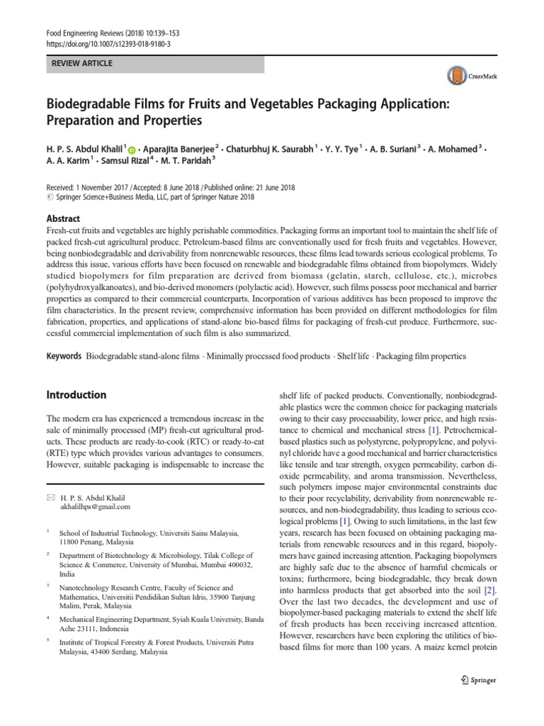 Biodegradable Films For Fruits and Vegetables Packaging Application ...