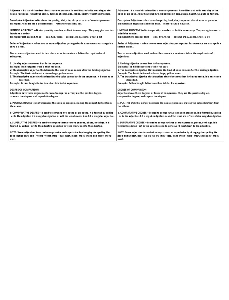 Adjective Grade 3 Pdf Adjective Noun