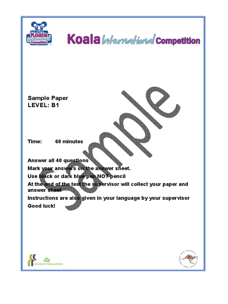 Sample Paper B1 PDF Menu