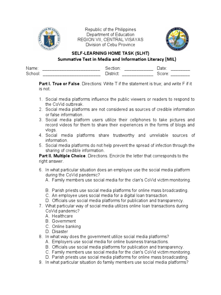 MIL Q2 Wks 1 and 2 Summative Test With Answer Key | PDF | Massive Open ...