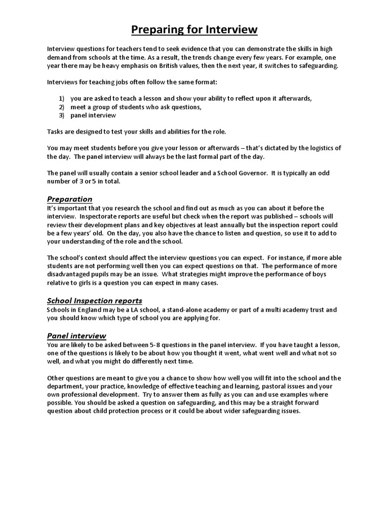 Teacher Interview Preparation Guide | PDF | Pedagogy | Teachers