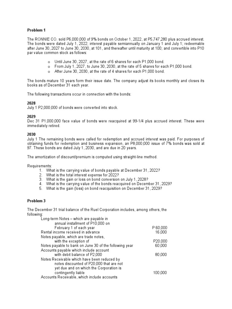 Sample Problems Bonds Payable PDF Bonds (Finance) Stocks