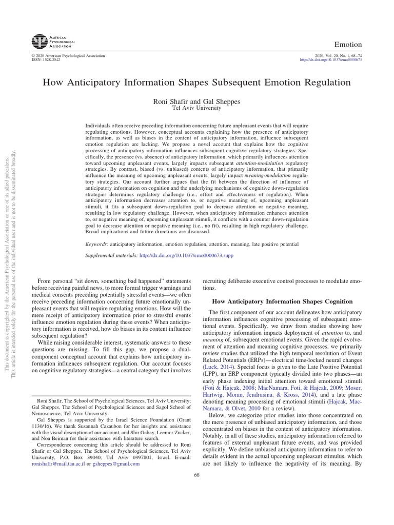 How anticipatory information shapes subsequent emotion regulation pdf