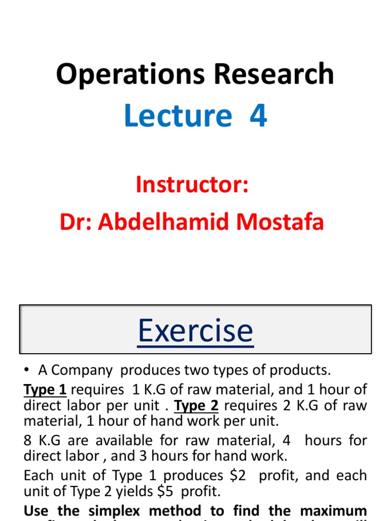 Operations Research: Instructor: DR: Abdelhamid Mostafa | PDF | Applied ...