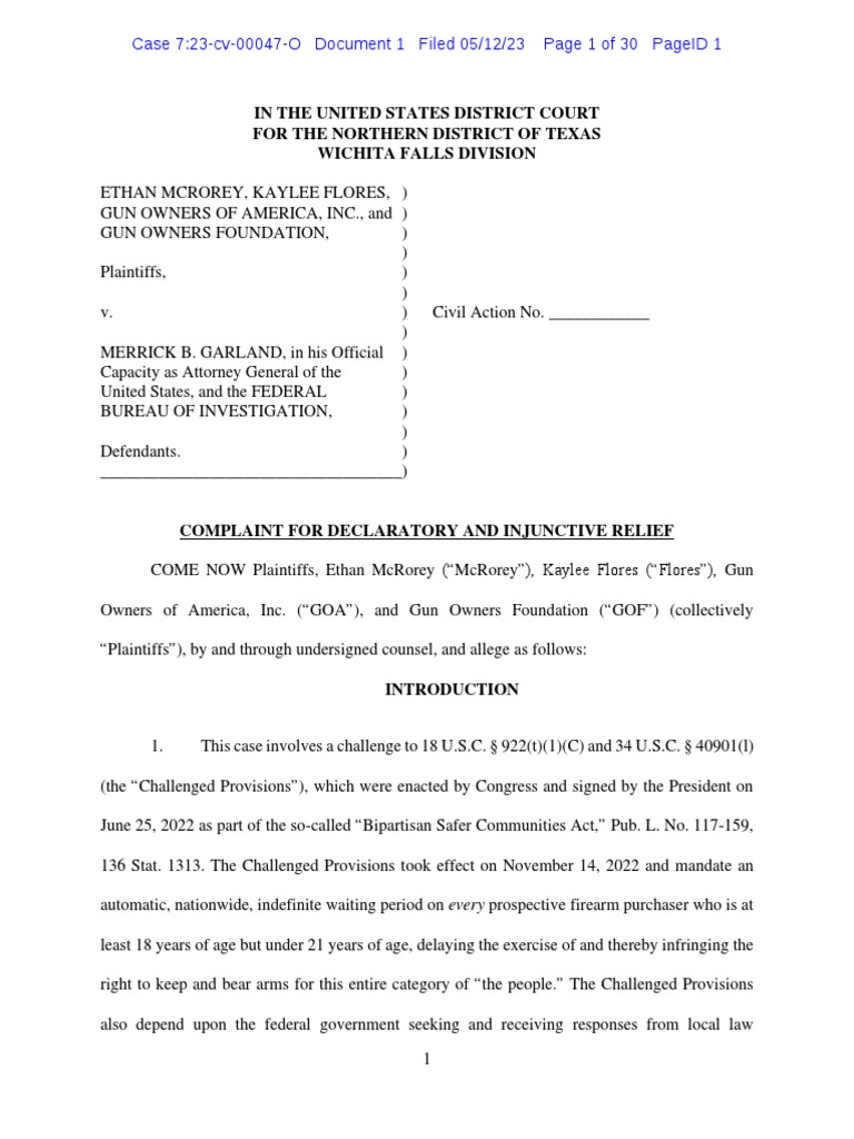 Ethan Mcrorey, Kaylee Flores, Gun Owners of America, Inc., and Gun