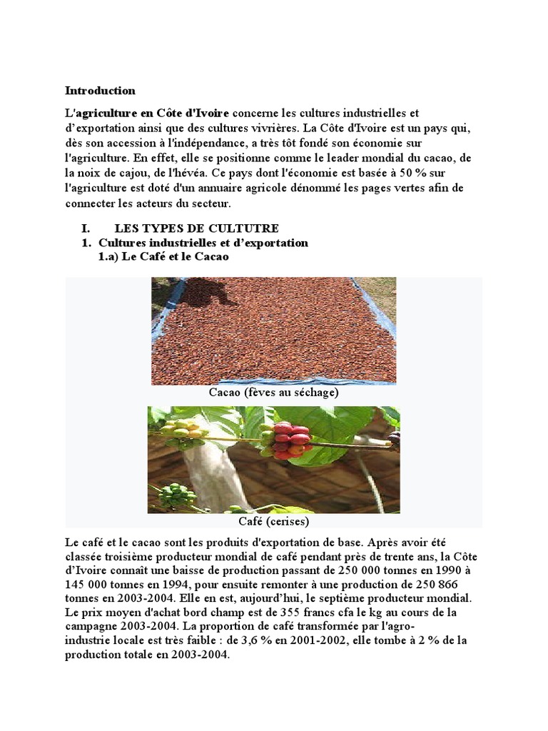 l'agriculture ivoirienne dissertation pdf