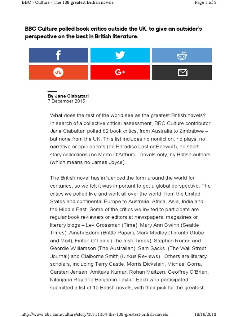 The 100 greatest British novels PDF Charles Dickens Novels