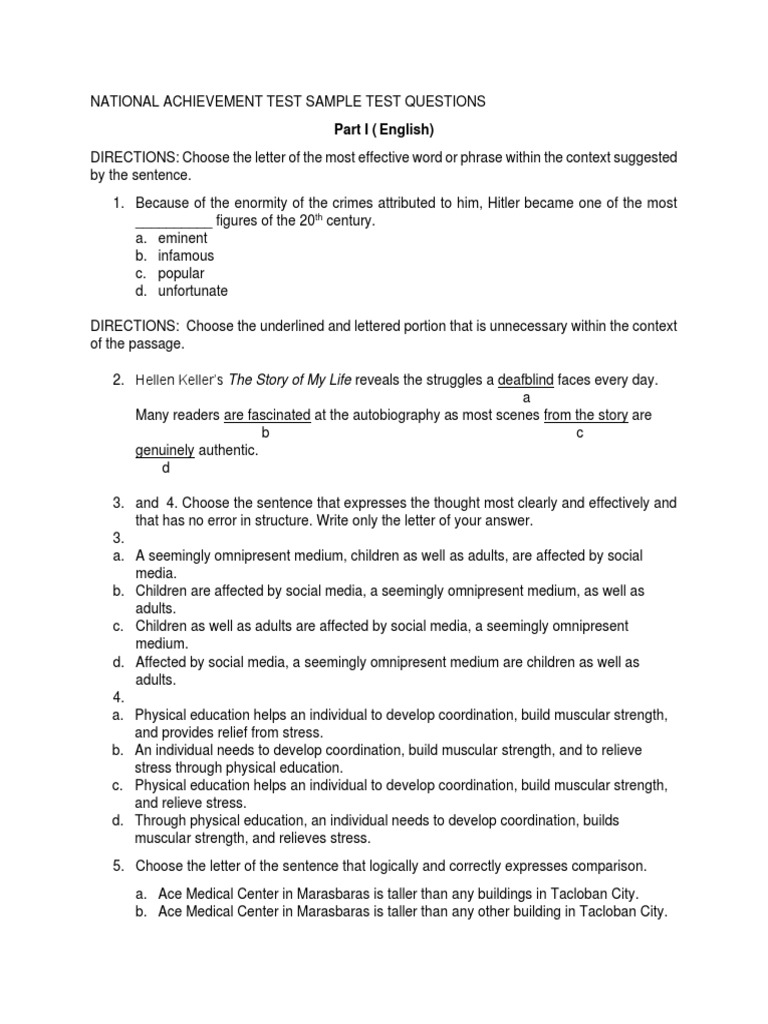 Nat Sample Test Pdf Student S T Test Knowledge