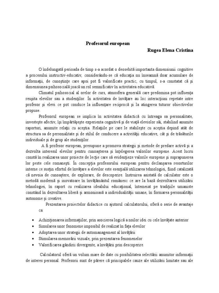 A Fi Profesor European - Rugea Elena Cristina | PDF