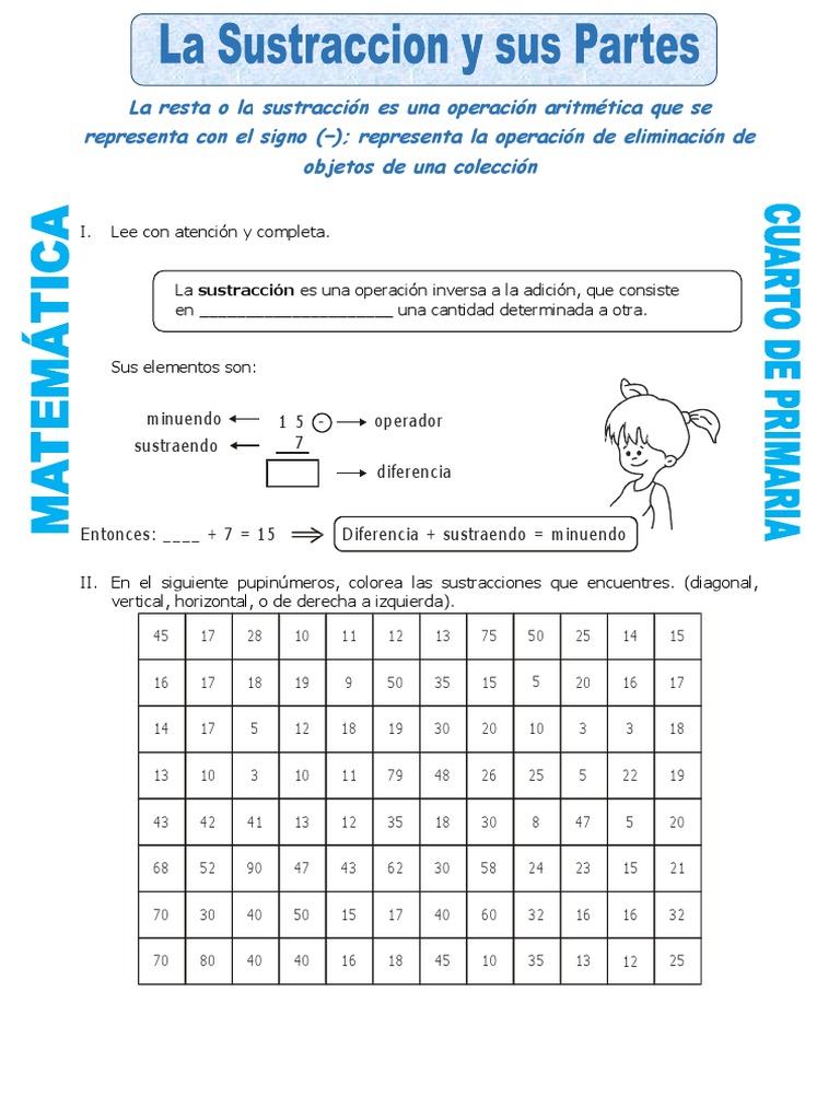 Sustracción para Cuarto Grado de Primaria | PDF