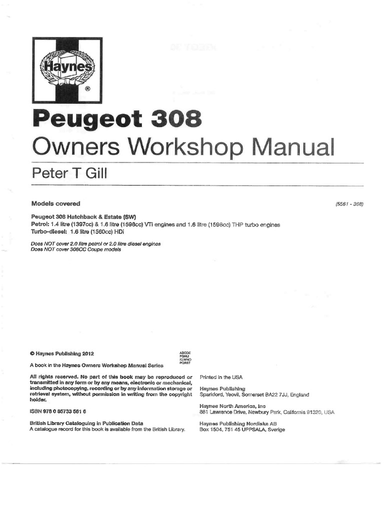 Peugeot 308 2008 2013 Manual Taller Y Diagramas PDF