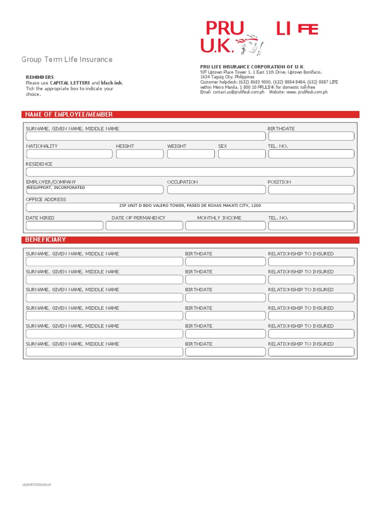 Group Term Life Insurance Application Form | PDF | Insurance | Underwriting