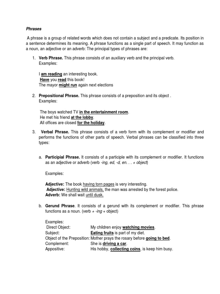 PHRASES AND CLAUSES Lecture PDF | Download Free PDF | Adverb | Verb