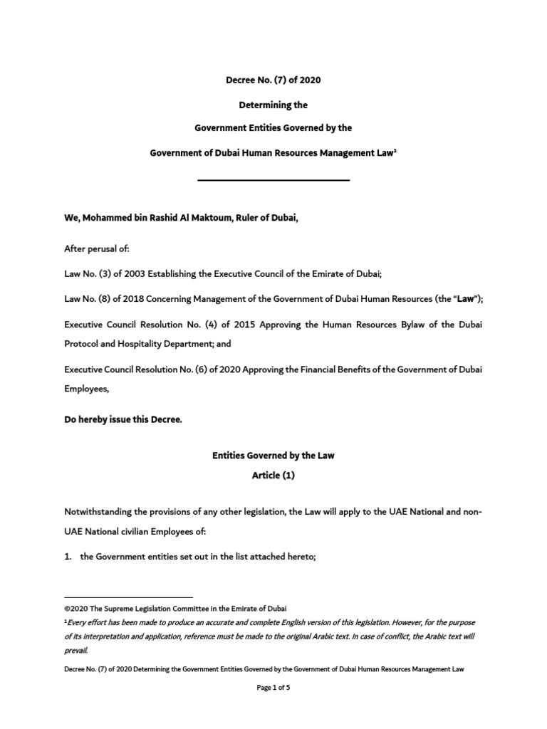 Decree 7 of 2020 hr law english pdf dubai government