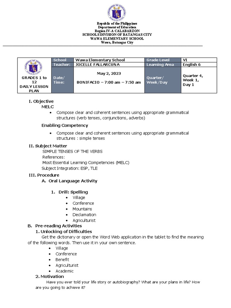 Quarter 4 Week 1 Day 1 Simple Tenses | PDF
