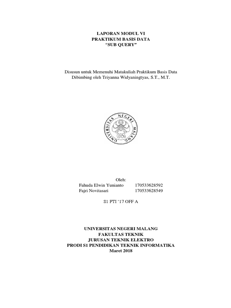Praktikum Subquery dalam Basis Data | PDF | Metode & Bahan Ajar | Komputer