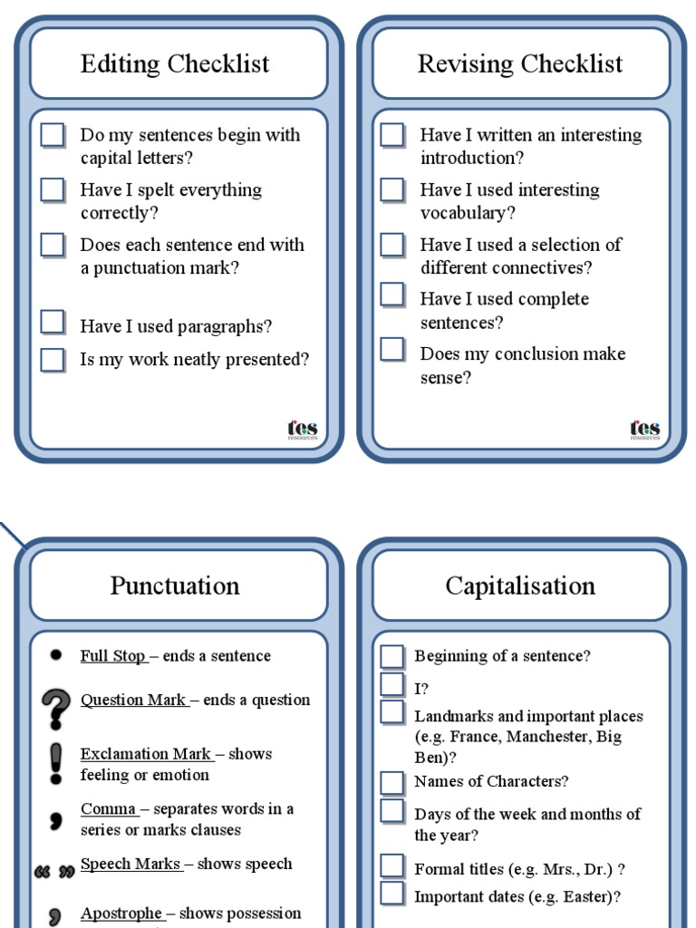 Writing and Editing Checklist | PDF