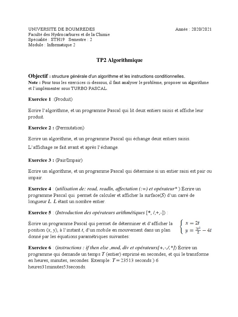 Algorithmes et Programmation en Pascal | PDF