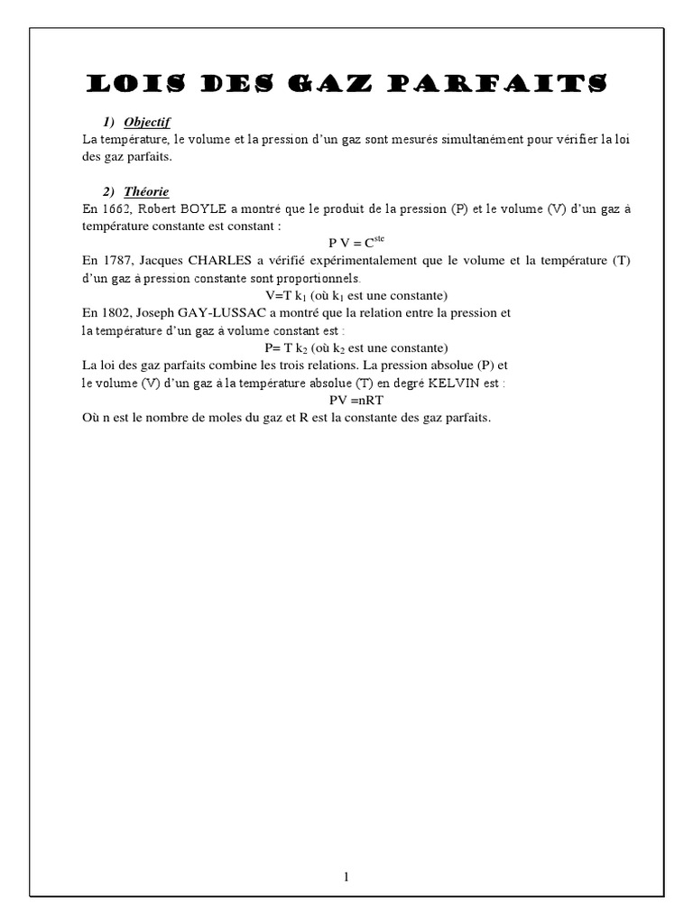 Loi de Gay-Lussac et gaz parfaits | PDF | Chimie | Physique