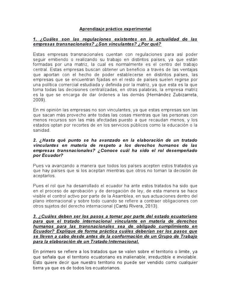 Aprendizaje Práctico Experimental | PDF | Tratado | Ecuador