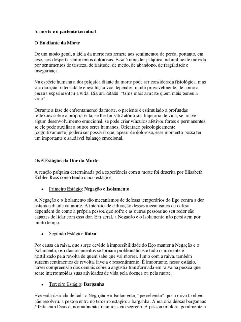 Os estágios da aceitação da morte: o processo de enfrentamento da ...