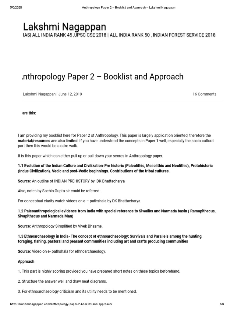 Anthropology Paper 2 - Booklist and Approach - Lakshmi Nagappan PDF ...