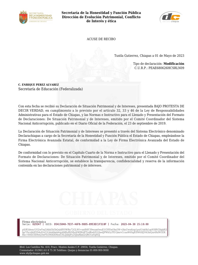 Acuse 01 de Mayo 2023 PDF | PDF | Chiapas | Gobierno
