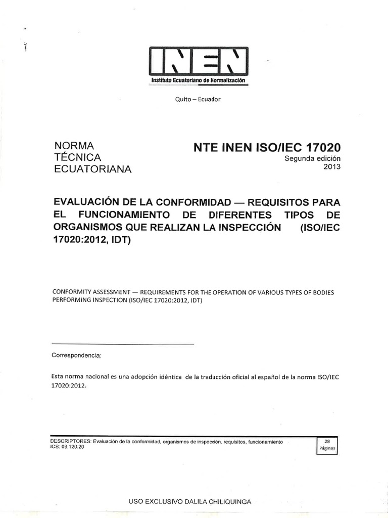 Nte Inen Iso Iec 17020 - 2013 | PDF