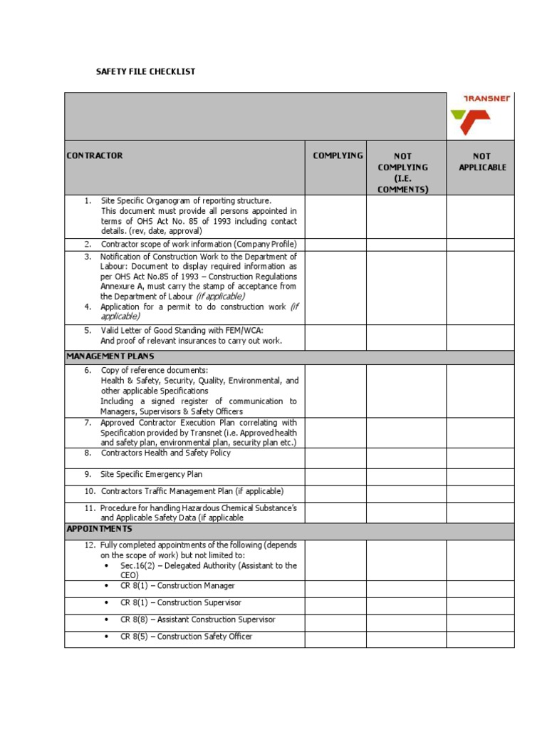 Safety file checklist pdf download free pdf occupational safety and