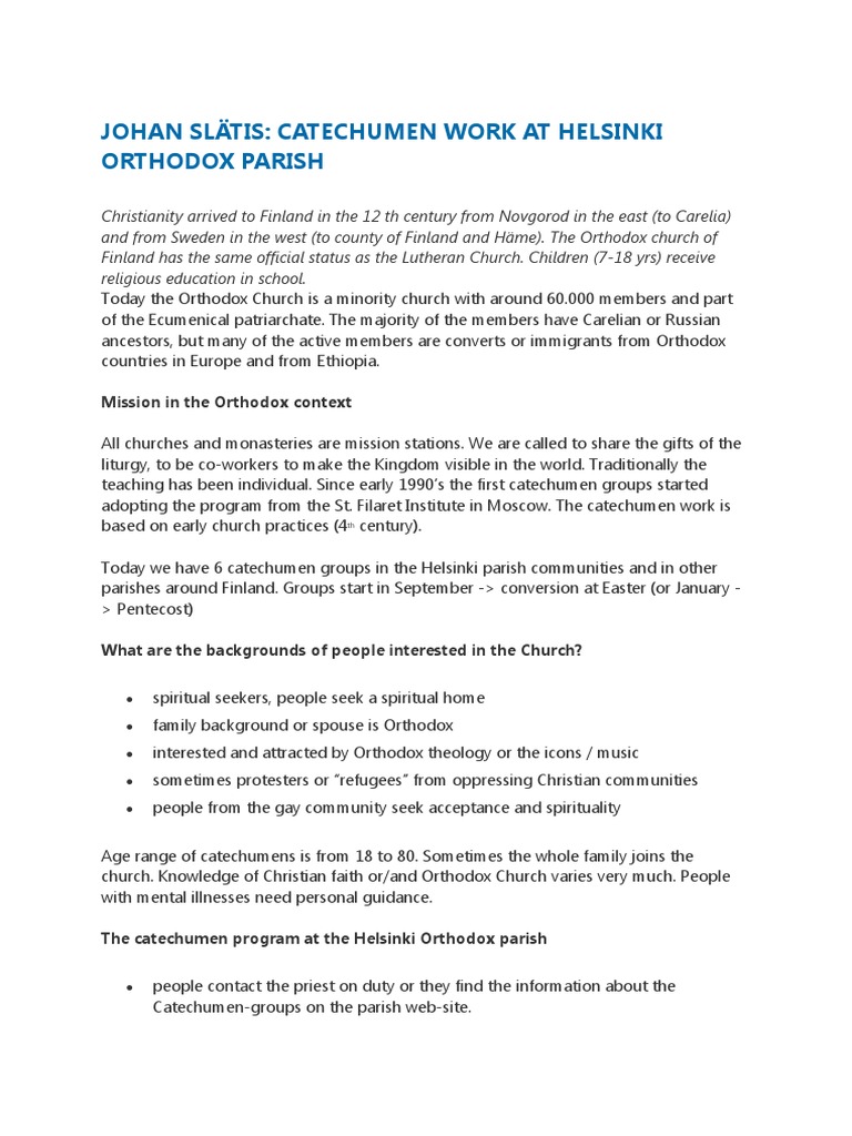 Catechumen Program in Helsinki Orthodox | PDF | Eastern Orthodox Church ...