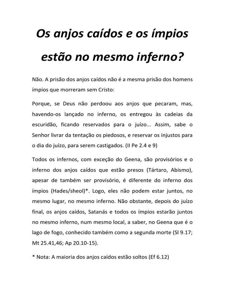 Anjos Caídos e Ímpios: Infernos Distintos | PDF