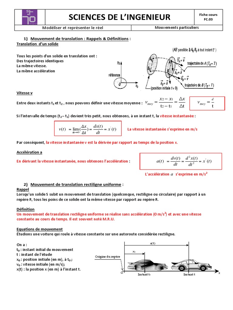 Mouvements de Translation et Rotation | PDF