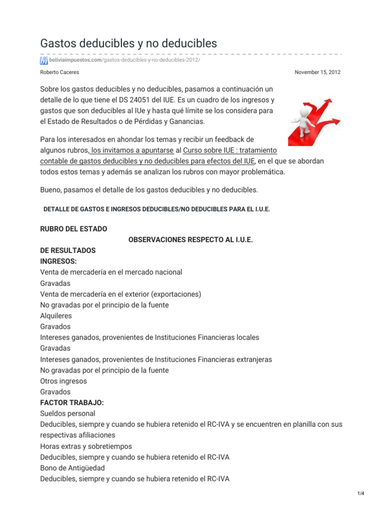 Gastos Deducibles y No Deducibles en Bolivia | PDF | Depreciación ...