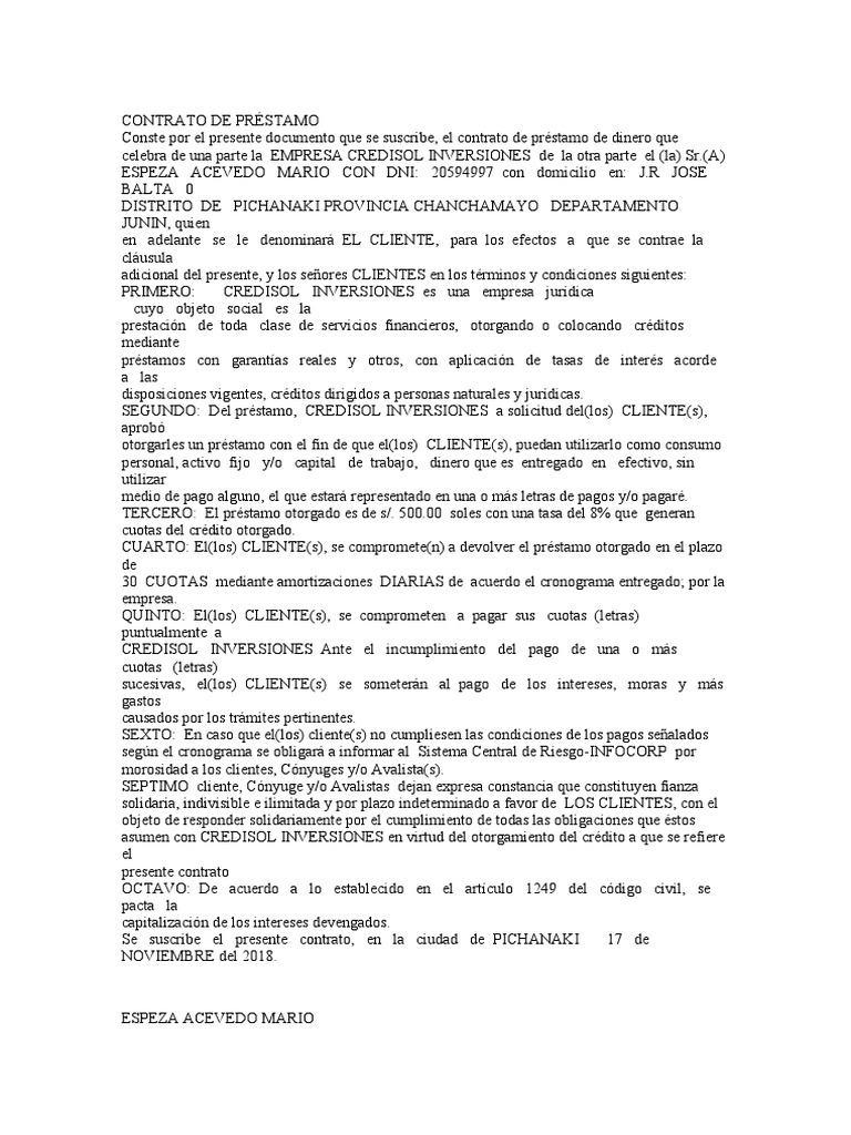 Modelo CONTRATO DE PRÉSTAMO | PDF | Crédito | Finanzas y administración ...