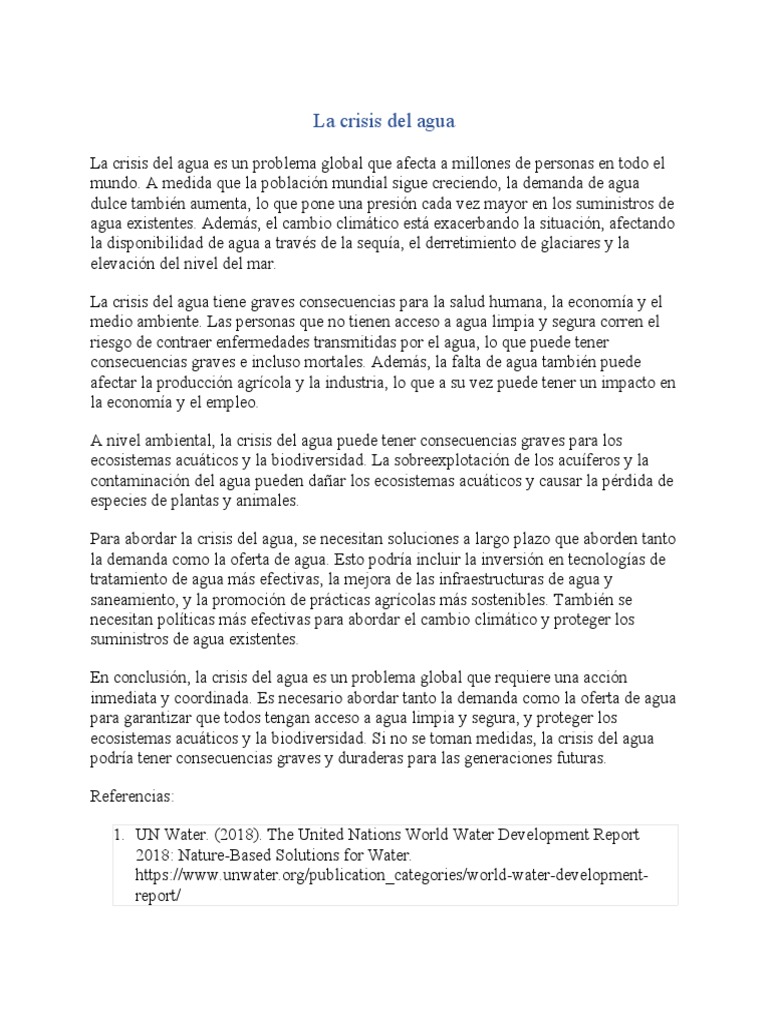 La Crisis Del Agua Pdf Agua Entorno Natural
