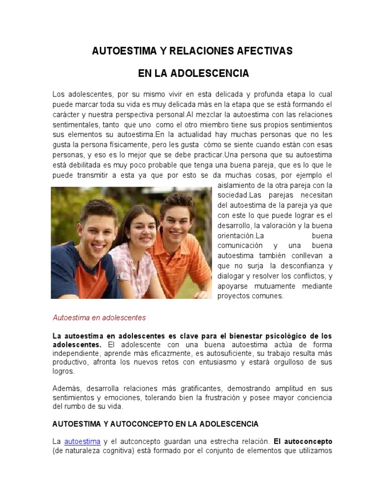 Autoestima y relaciones en adolescentes | PDF | Autoestima | Adultos