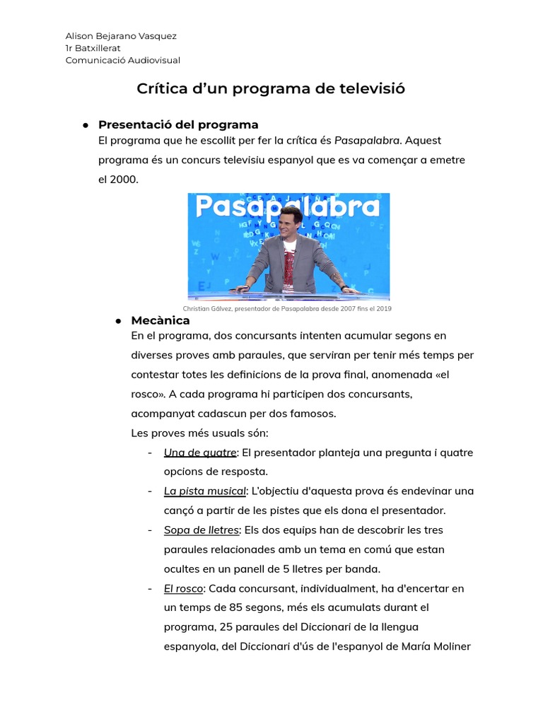 Crítica D'un Programa de Televisió - Alison B PDF | PDF