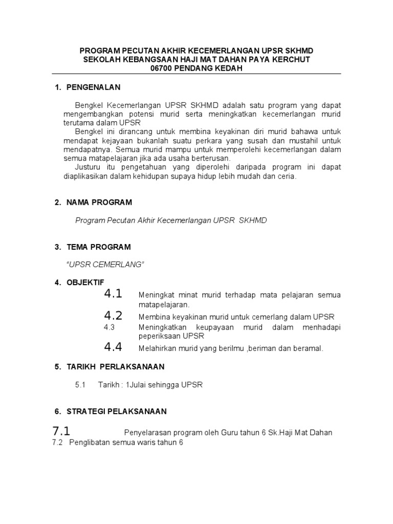 Kertas Kerja Bengkel Kecemerlangan Upsr Skhmd