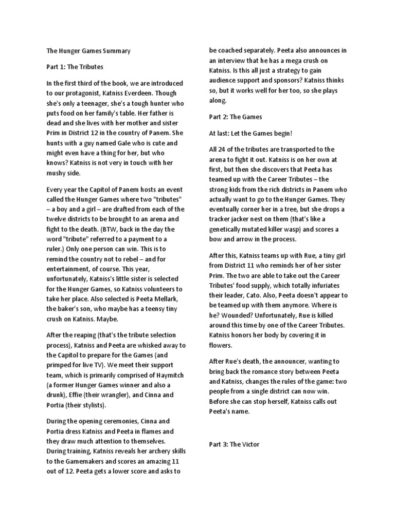 The Hunger Games Summary Part 13 PDF The Hunger Games